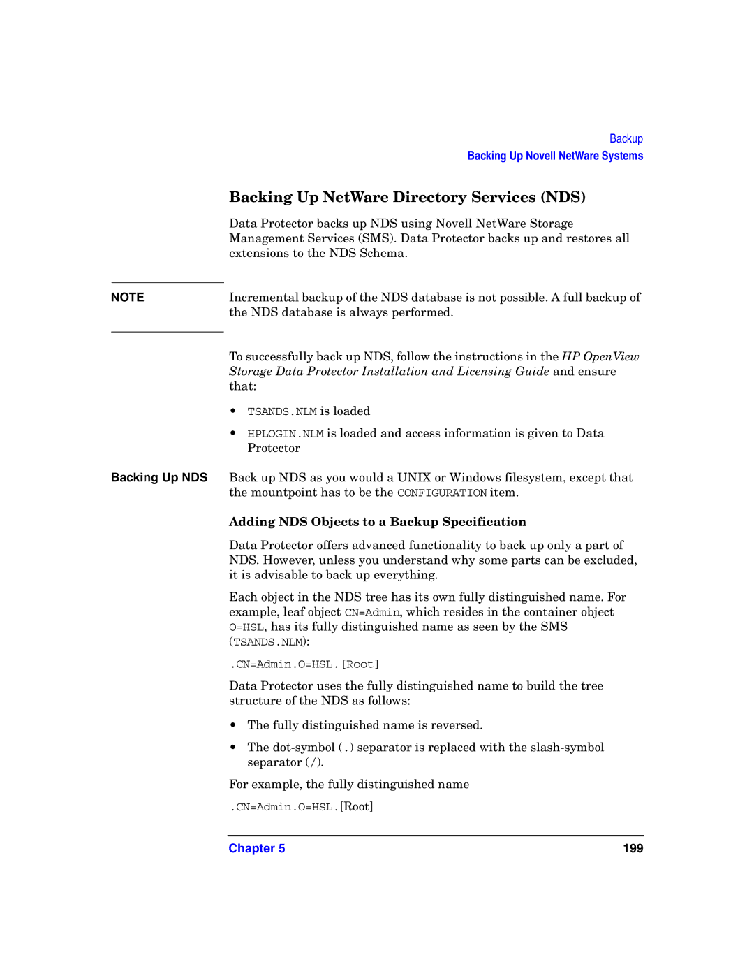 HP B6960-90078 manual Backing Up NetWare Directory Services NDS, Adding NDS Objects to a Backup Specification 