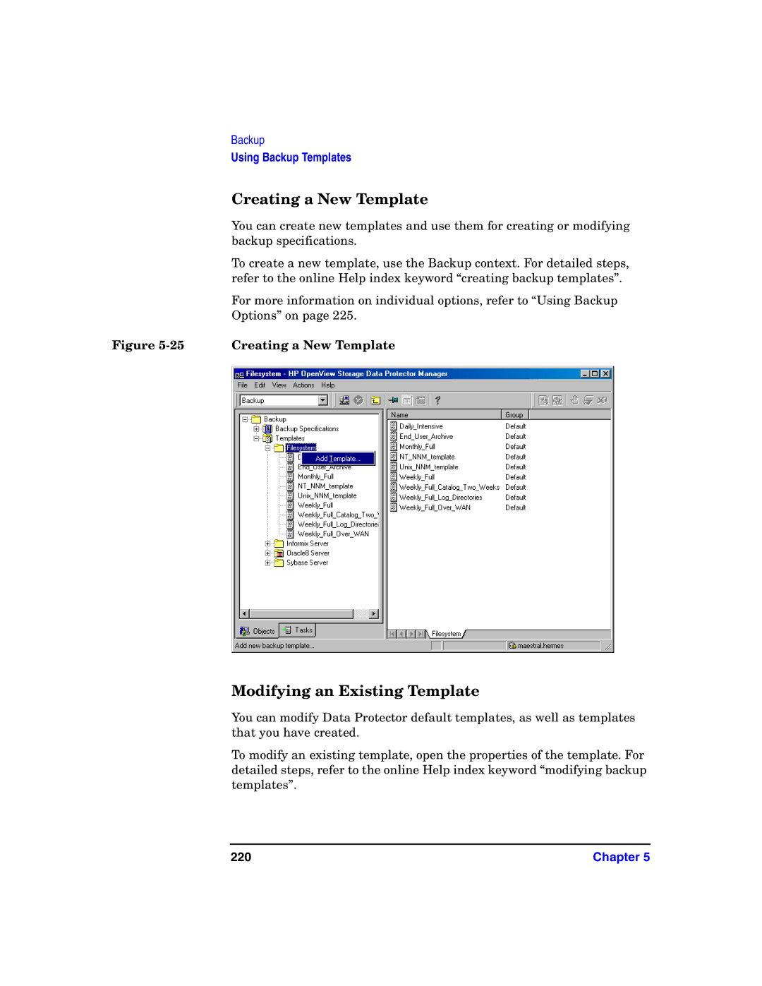 HP B6960-90078 manual Creating a New Template, Modifying an Existing Template, 220 