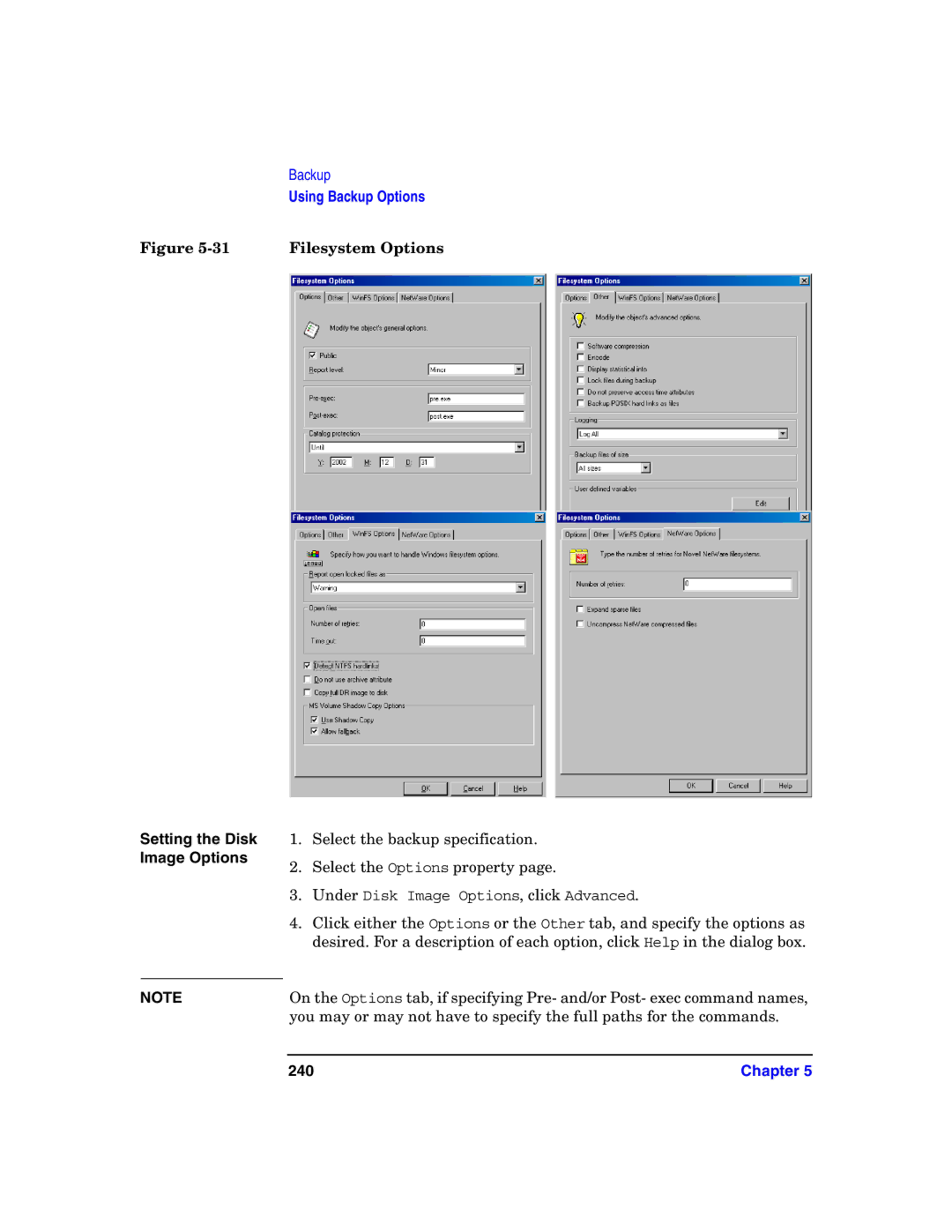 HP B6960-90078 manual Setting the Disk Image Options, 240 