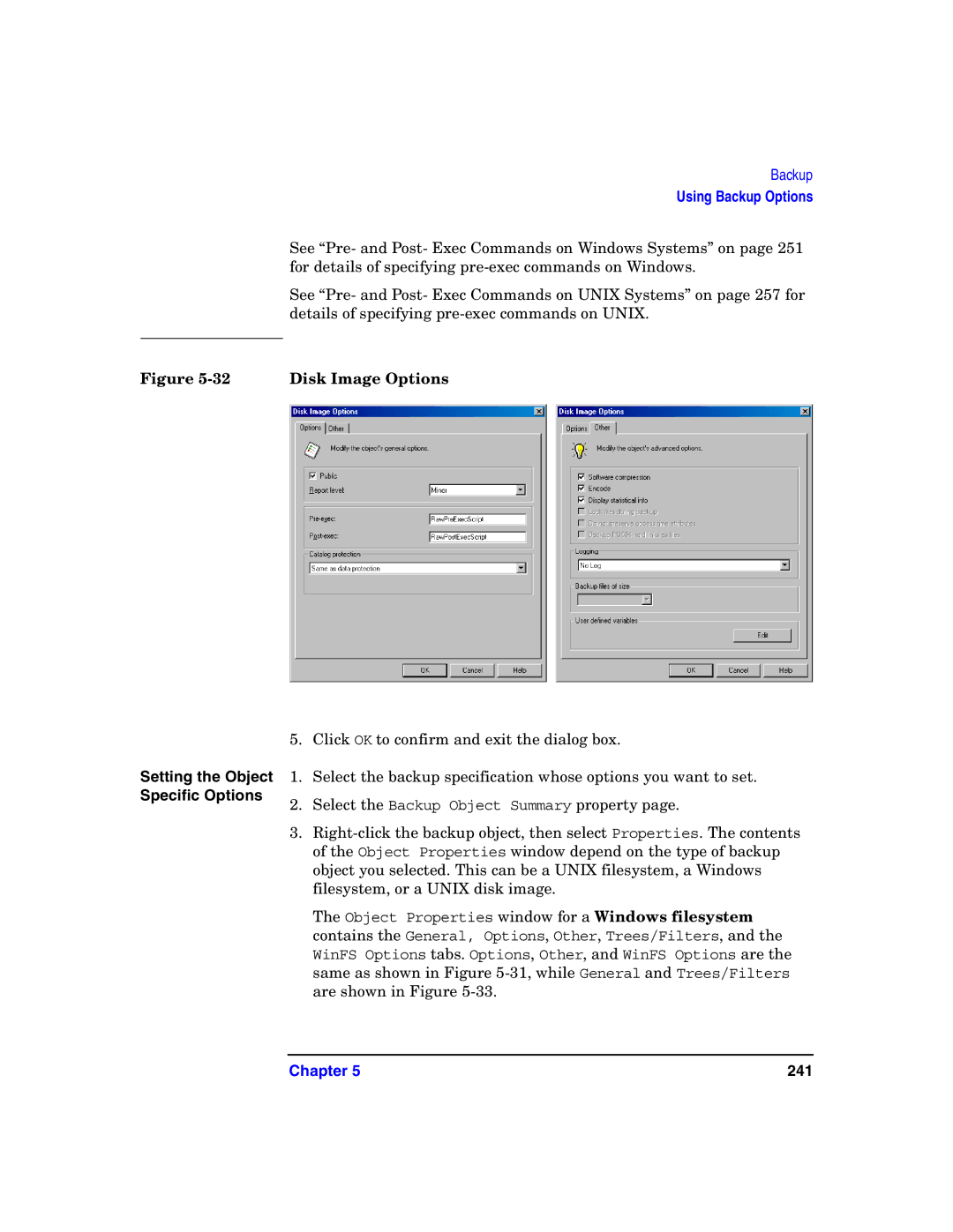 HP B6960-90078 manual Disk Image Options, Setting the Object Specific Options 