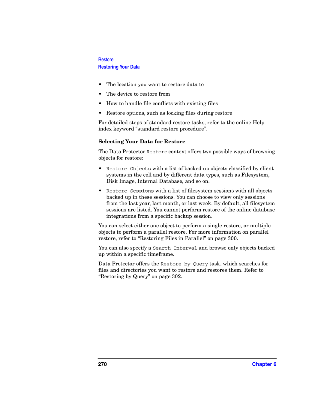 HP B6960-90078 manual Selecting Your Data for Restore, 270 