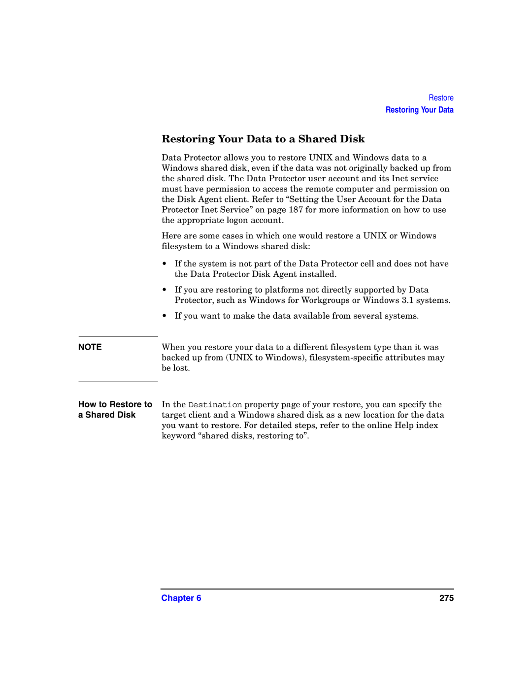 HP B6960-90078 manual Restoring Your Data to a Shared Disk 