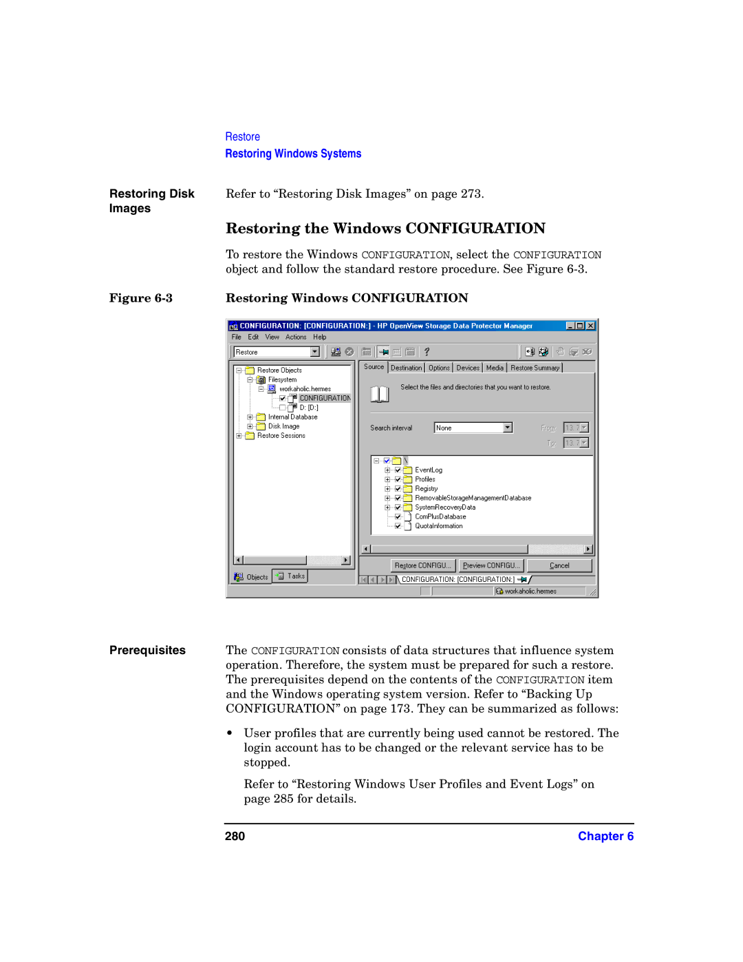 HP B6960-90078 manual Restoring the Windows Configuration, Images, Restoring Windows Configuration, 280 