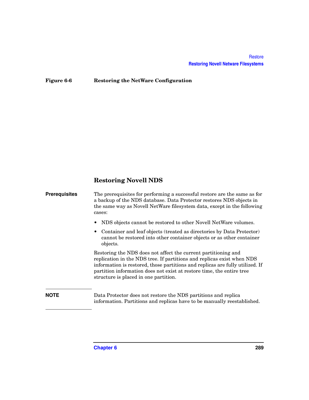 HP B6960-90078 manual Restoring Novell NDS, Restoring the NetWare Configuration 