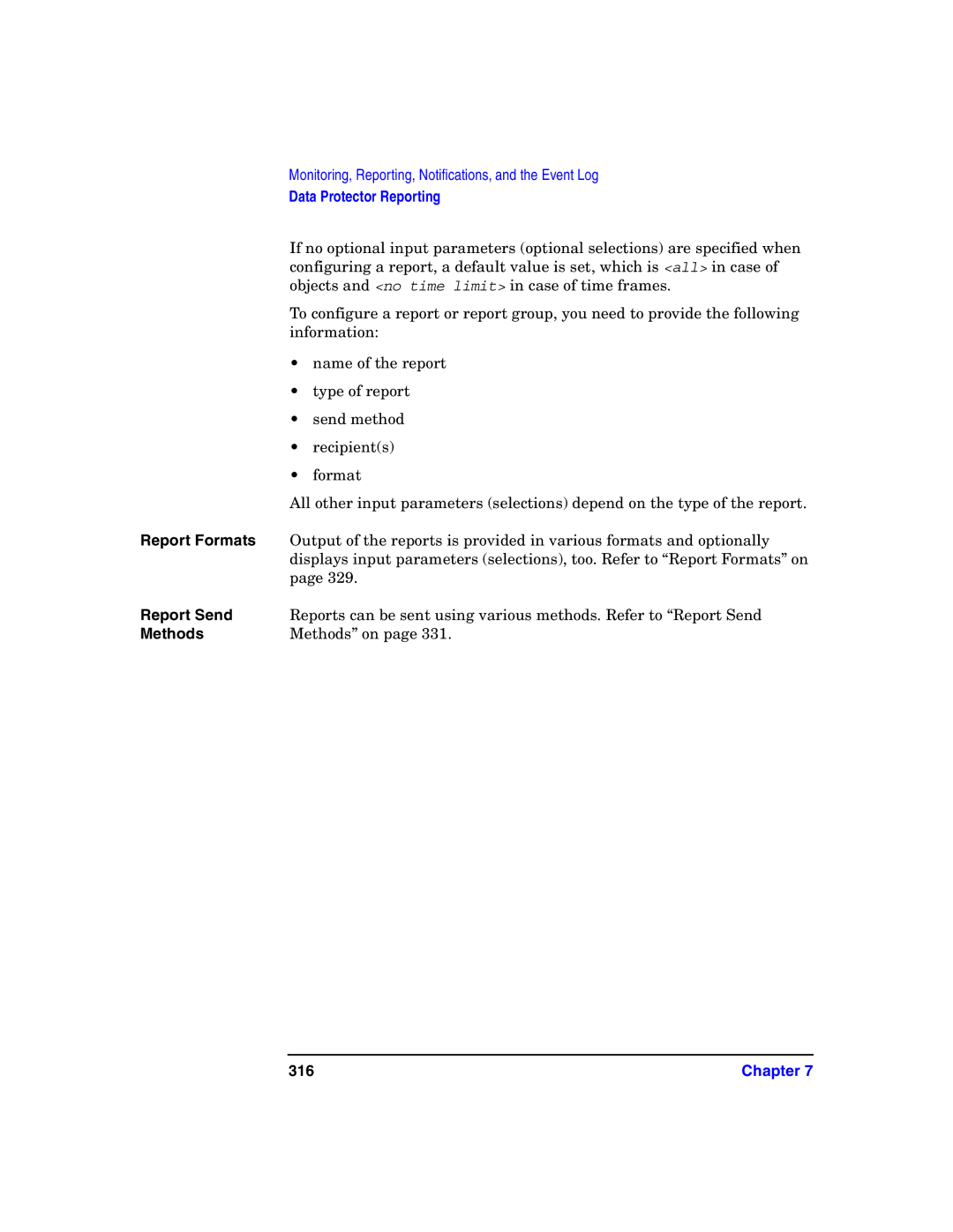 HP B6960-90078 manual Report Formats, Report Send, Methods, 316 
