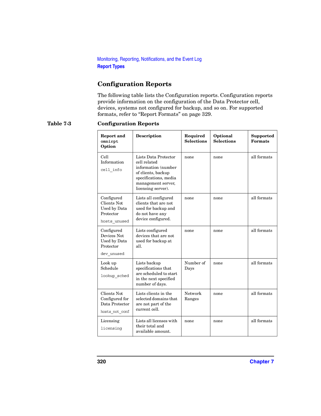 HP B6960-90078 manual Configuration Reports, 320 