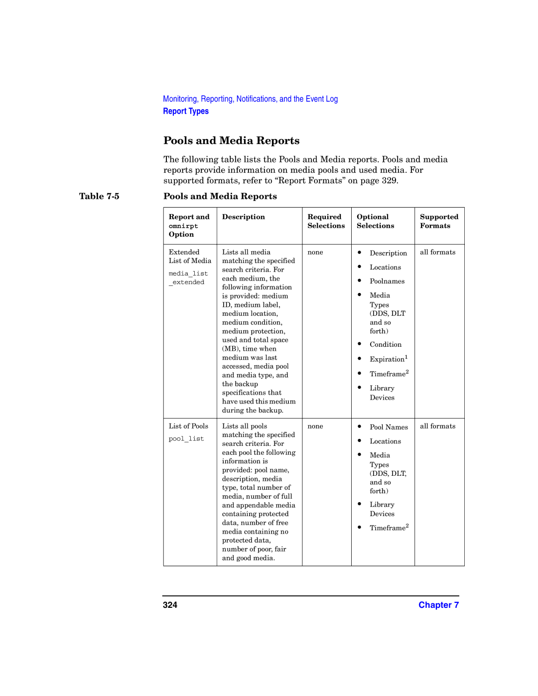 HP B6960-90078 manual Pools and Media Reports, 324 