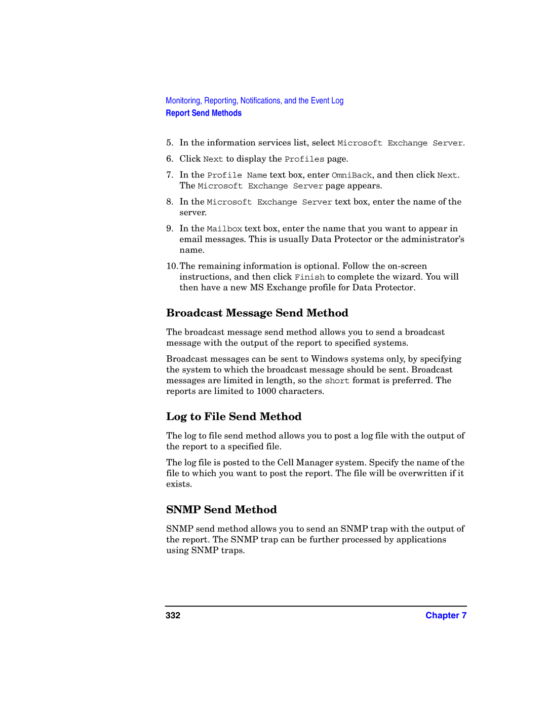 HP B6960-90078 manual Broadcast Message Send Method, Log to File Send Method, Snmp Send Method, 332 