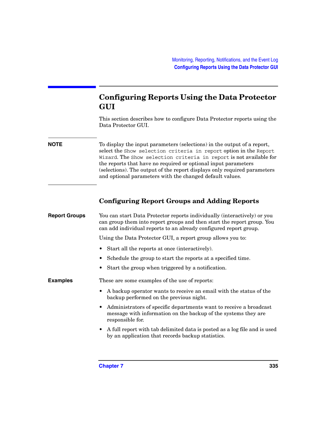 HP B6960-90078 manual Configuring Reports Using the Data Protector, Configuring Report Groups and Adding Reports 