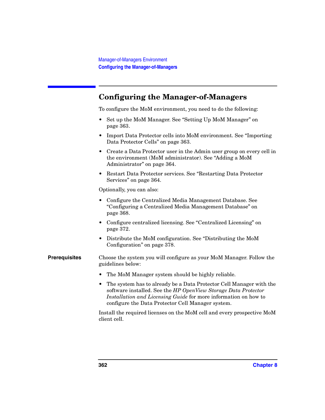 HP B6960-90078 manual Configuring the Manager-of-Managers, 362 