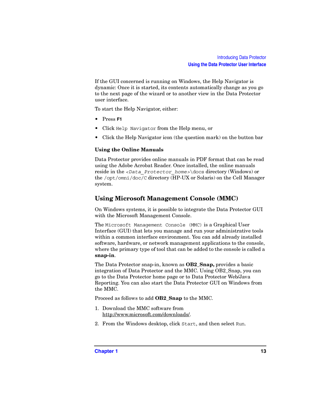 HP B6960-90078 manual Using Microsoft Management Console MMC, Using the Online Manuals 