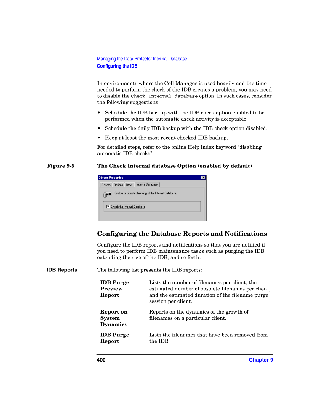 HP B6960-90078 manual Configuring the Database Reports and Notifications, IDB Reports, 400 