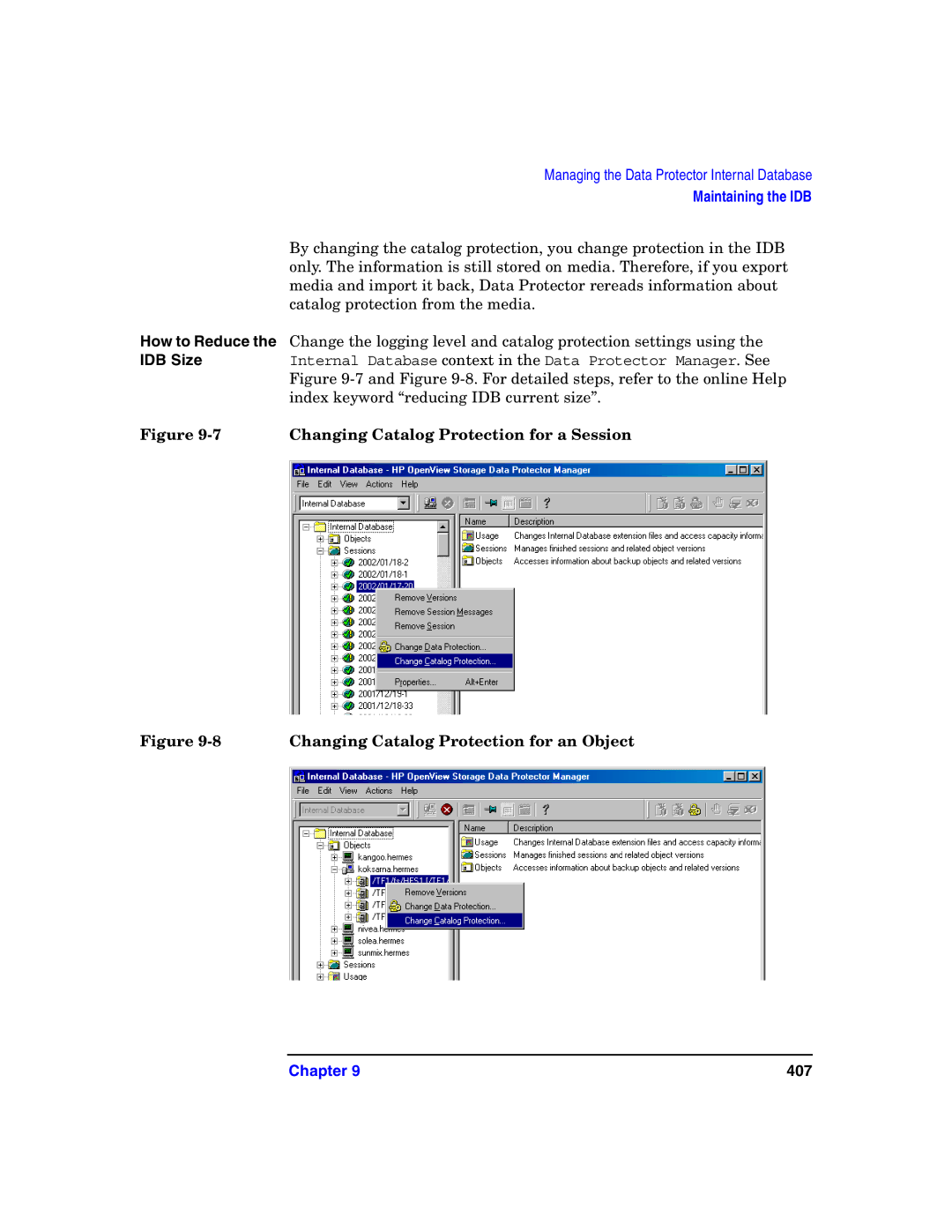 HP B6960-90078 manual Changing Catalog Protection for a Session, Changing Catalog Protection for an Object 