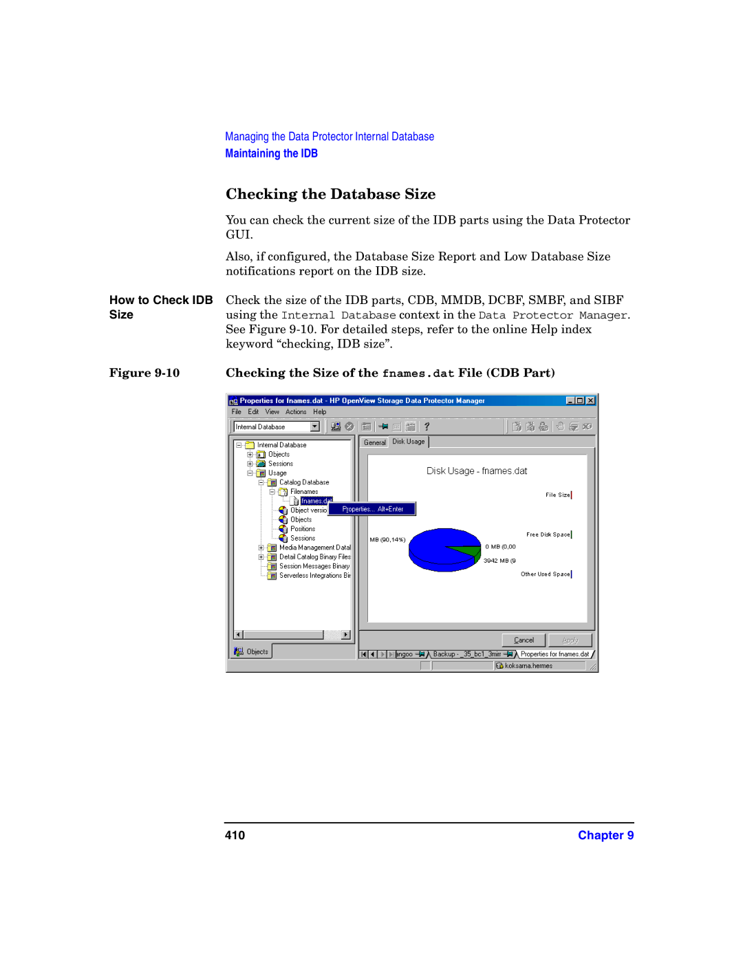 HP B6960-90078 manual Checking the Database Size, 410 