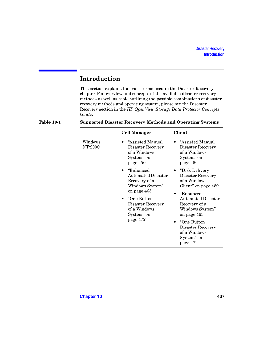 HP B6960-90078 manual Introduction, Supported Disaster Recovery Methods and Operating Systems, Cell Manager Client 