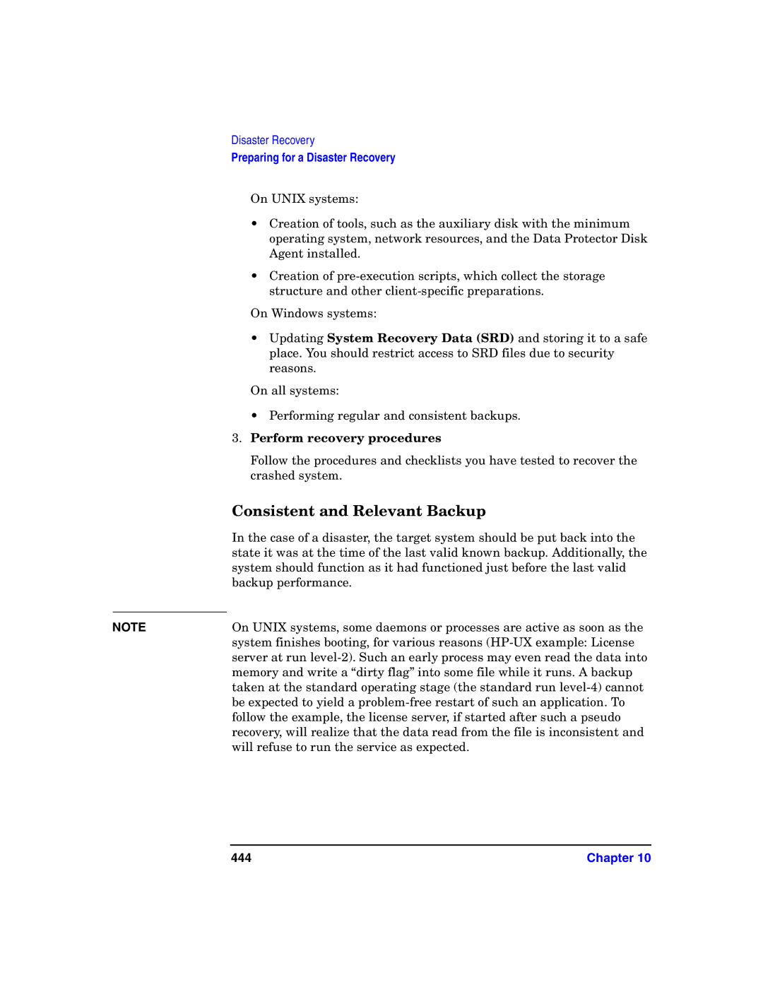HP B6960-90078 manual Consistent and Relevant Backup, Perform recovery procedures, 444 
