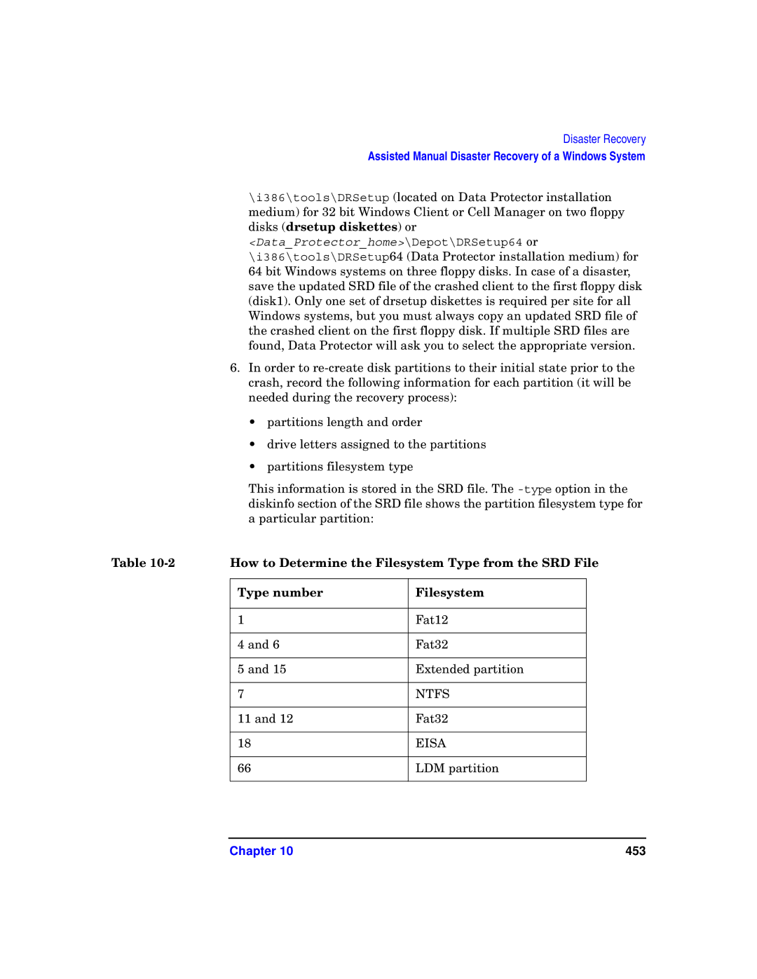 HP B6960-90078 manual How to Determine the Filesystem Type from the SRD File, Type number Filesystem 