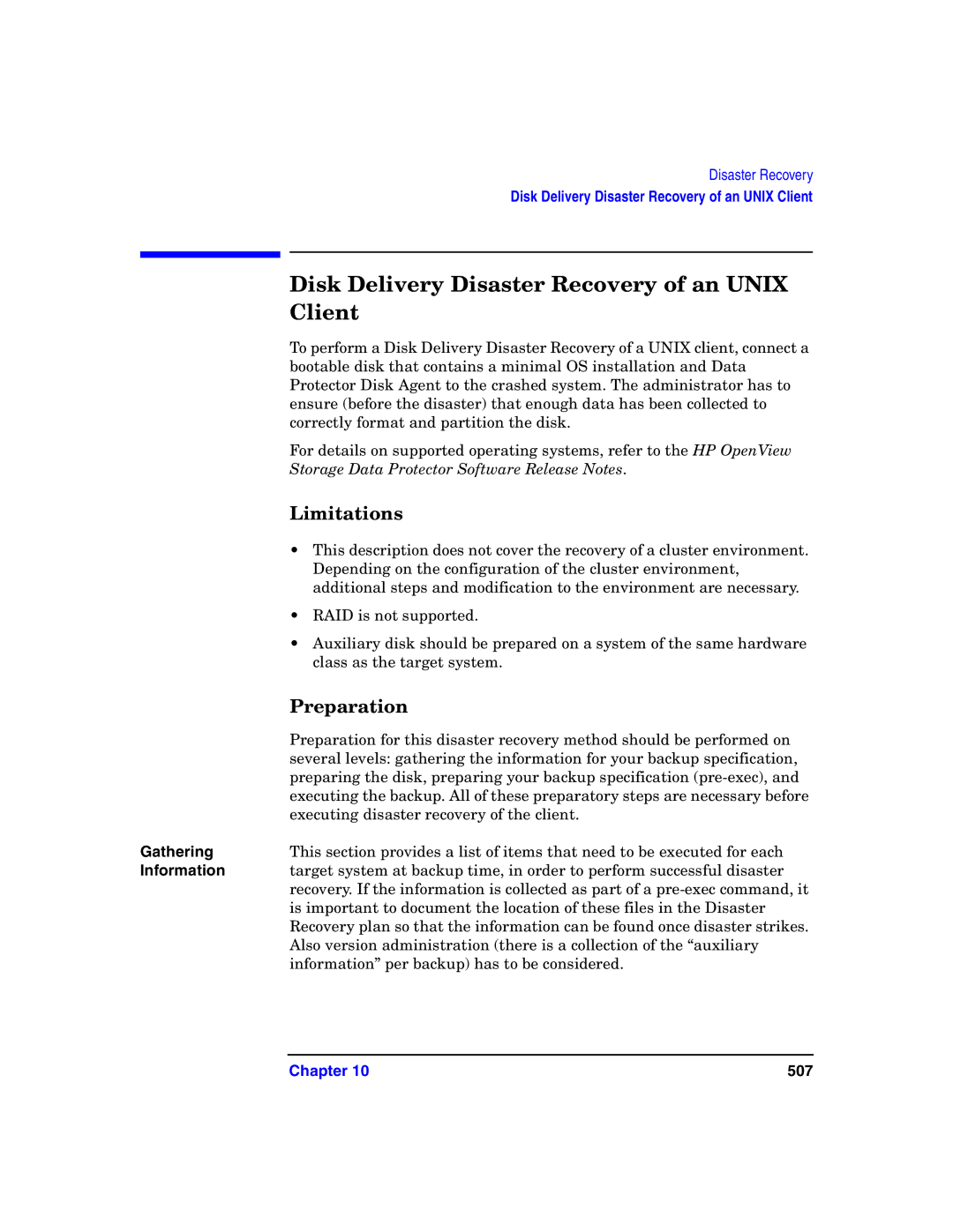 HP B6960-90078 Disk Delivery Disaster Recovery of an Unix Client, Storage Data Protector Software Release Notes, Gathering 