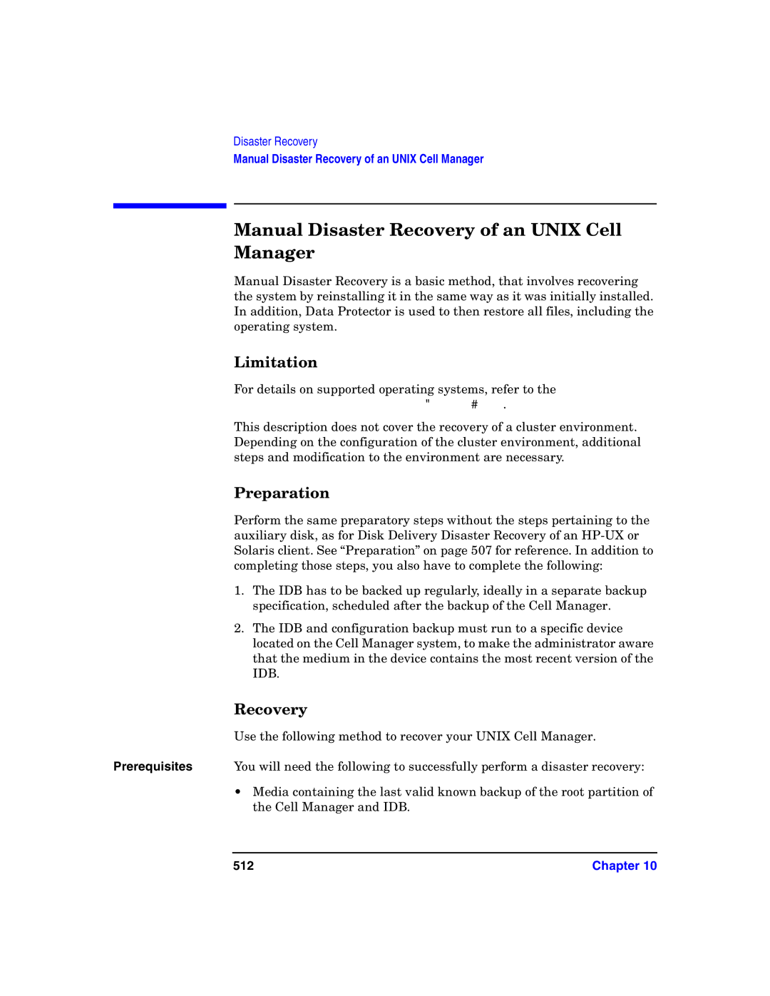 HP B6960-90078 manual Manual Disaster Recovery of an Unix Cell Manager, 512 