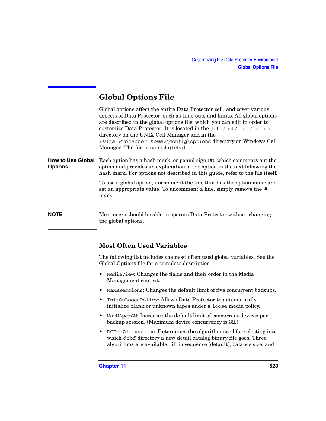 HP B6960-90078 manual Global Options File, Most Often Used Variables, How to Use Global Options 