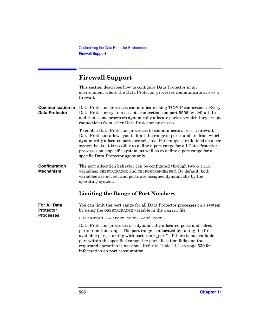 HP B6960-90078 manual Firewall Support, Limiting the Range of Port Numbers 