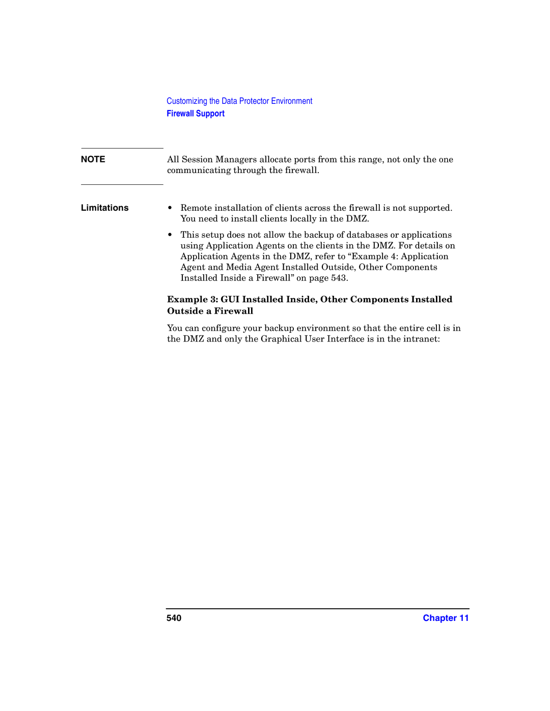 HP B6960-90078 manual Example 3 GUI Installed Inside, Other Components Installed, Outside a Firewall, 540 