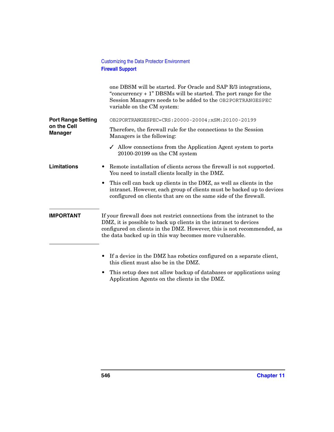 HP B6960-90078 manual Port Range Setting on the Cell Manager Limitations, 546 