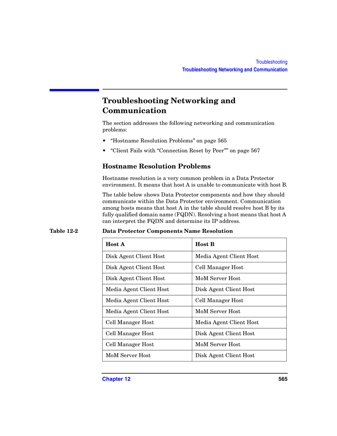 HP B6960-90078 manual Troubleshooting Networking Communication, Hostname Resolution Problems, Host a Host B 