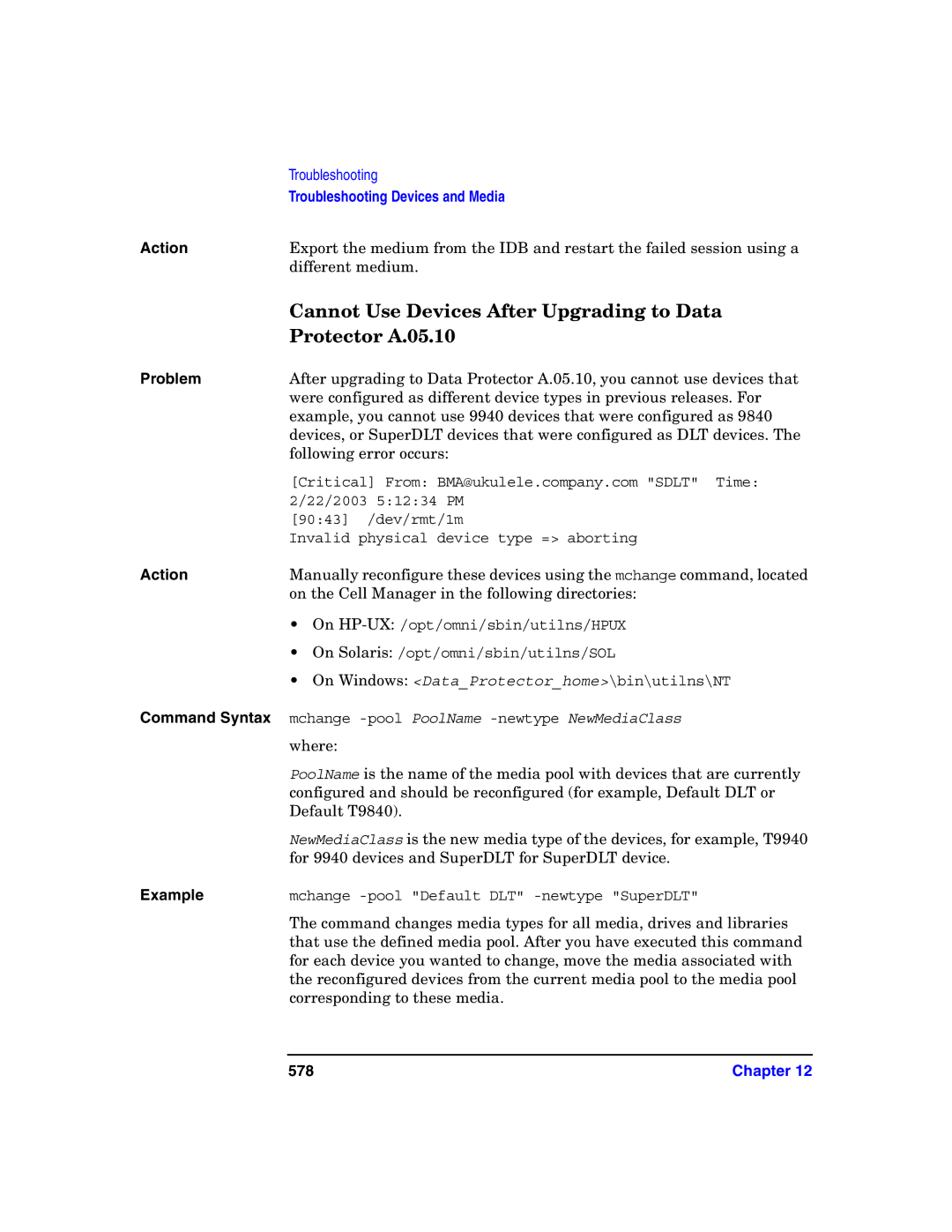 HP B6960-90078 manual Cannot Use Devices After Upgrading to Data, Protector A.05.10, Command Syntax, 578 