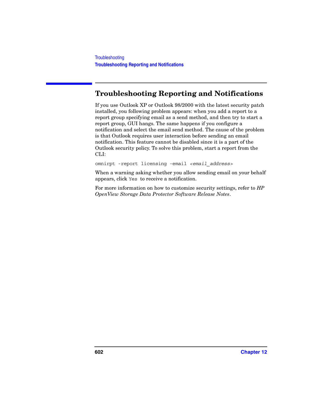 HP B6960-90078 manual Troubleshooting Reporting and Notifications, 602 