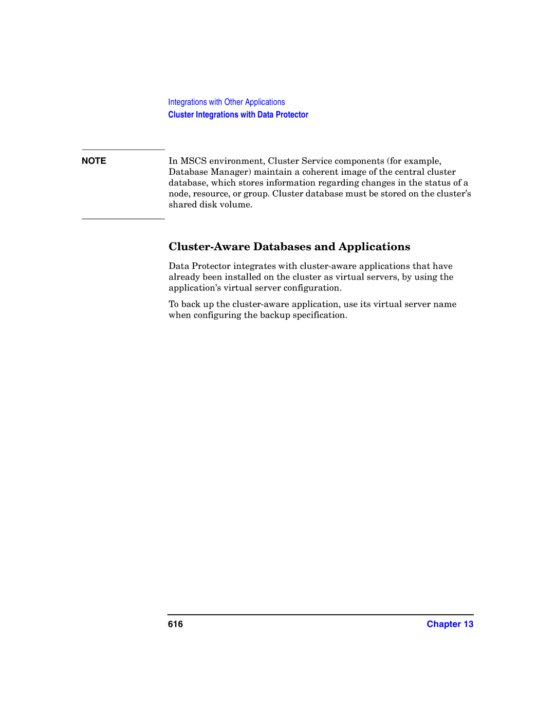 HP B6960-90078 manual Cluster-Aware Databases and Applications, 616 