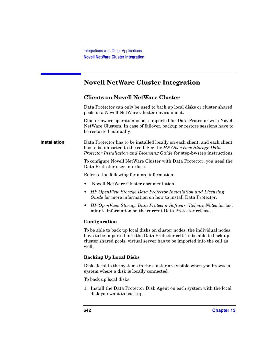 HP B6960-90078 manual Novell NetWare Cluster Integration, Clients on Novell NetWare Cluster, 642 