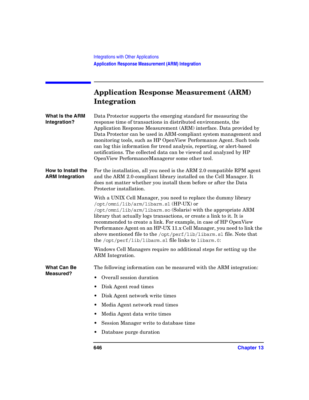 HP B6960-90078 manual Application Response Measurement ARM Integration, Measured?, 646 