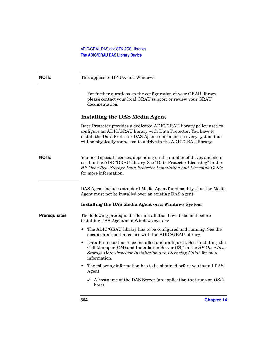 HP B6960-90078 manual Installing the DAS Media Agent on a Windows System, 664 