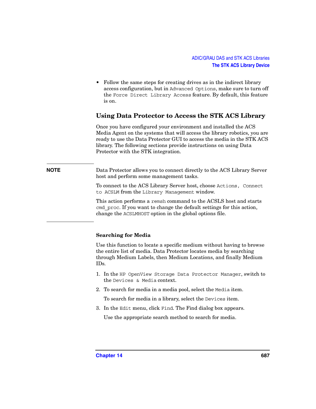 HP B6960-90078 manual Using Data Protector to Access the STK ACS Library, Searching for Media 