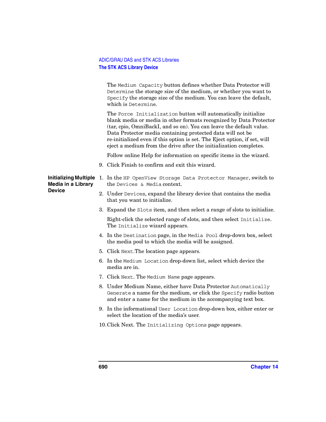 HP B6960-90078 manual Initializing Multiple Media in a Library Device, 690 