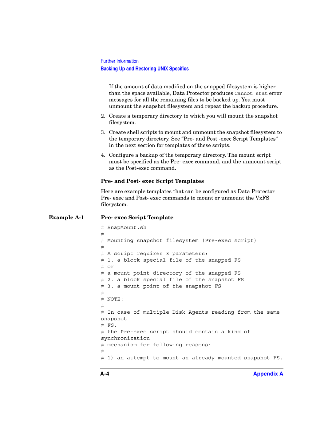 HP B6960-90078 manual Pre- and Post- exec Script Templates, Example A-1 Pre- exec Script Template 