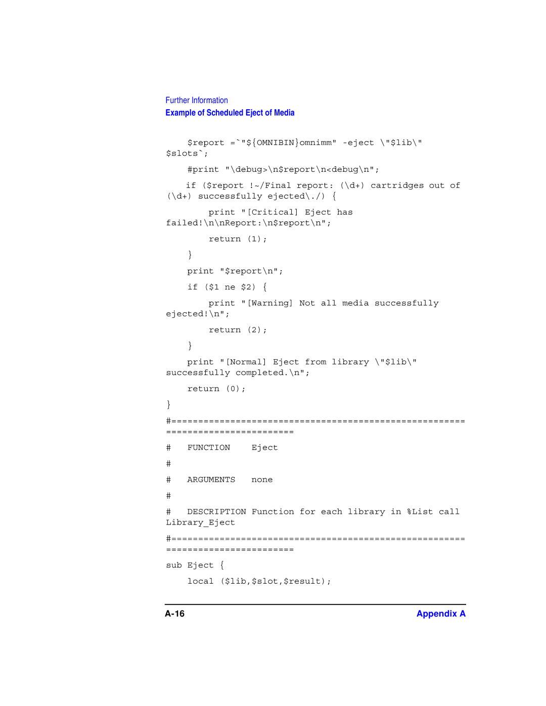 HP B6960-90078 manual Example of Scheduled Eject of Media 