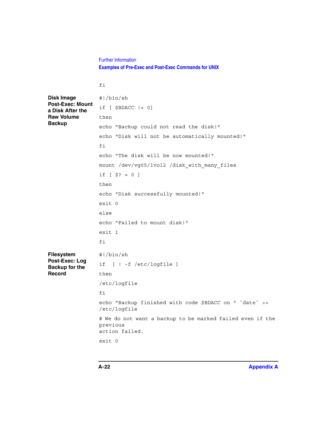 HP B6960-90078 Disk Image Post-Exec Mount Disk After Raw Volume Backup, Filesystem Post-Exec Log Backup for the Record 