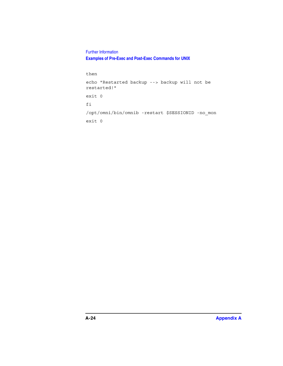 HP B6960-90078 manual Examples of Pre-Exec and Post-Exec Commands for Unix 