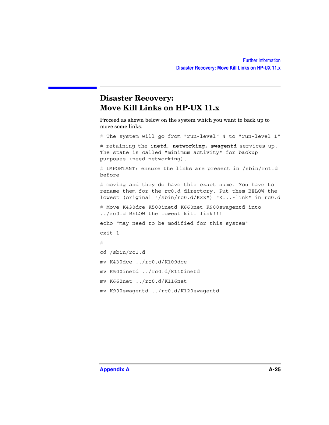 HP B6960-90078 manual Disaster Recovery Move Kill Links on HP-UX 