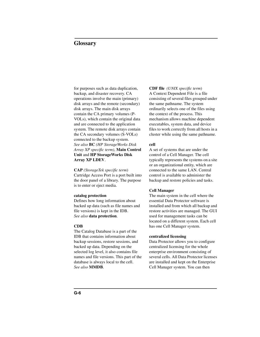 HP B6960-90078 manual See also data protection, See also Mmdb CDF file Unix specific term, Cell Manager 