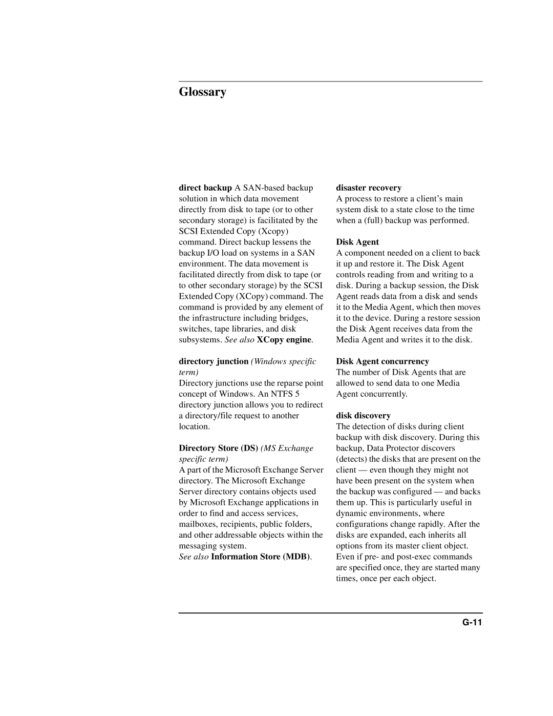 HP B6960-90078 manual Directory junction Windows specific term, Directory Store DS MS Exchange specific term, Disk Agent 