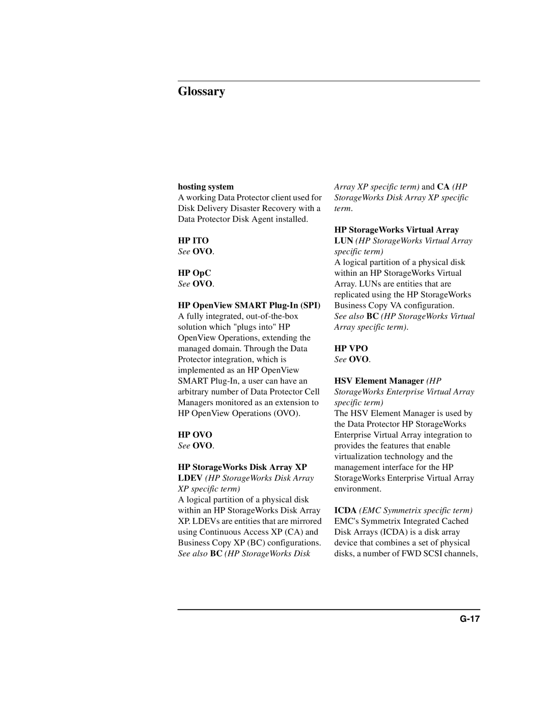 HP B6960-90078 manual Hosting system, HP OpC, HP OpenView Smart Plug-In SPI, HP StorageWorks Virtual Array 