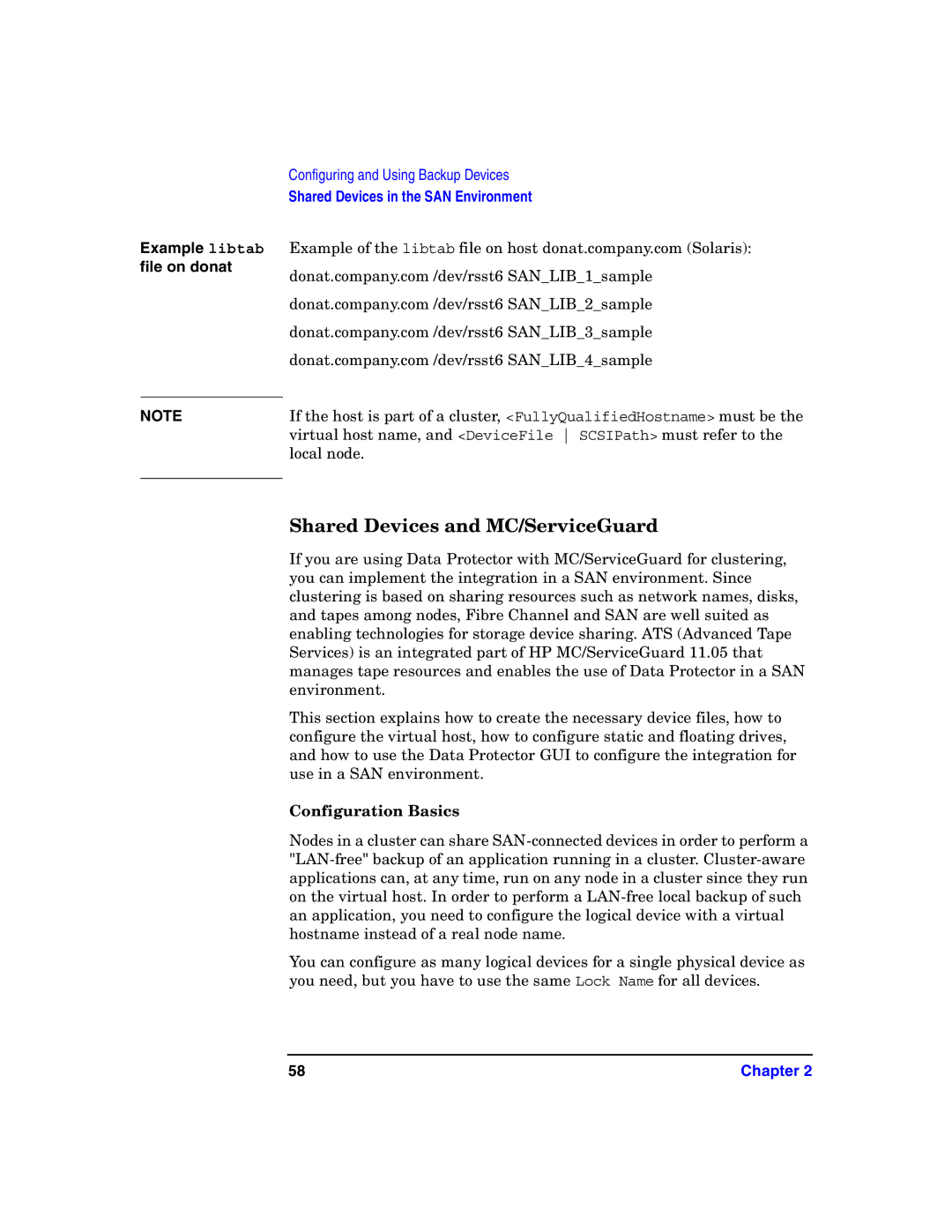 HP B6960-90078 manual Shared Devices and MC/ServiceGuard, File on donat, Configuration Basics 