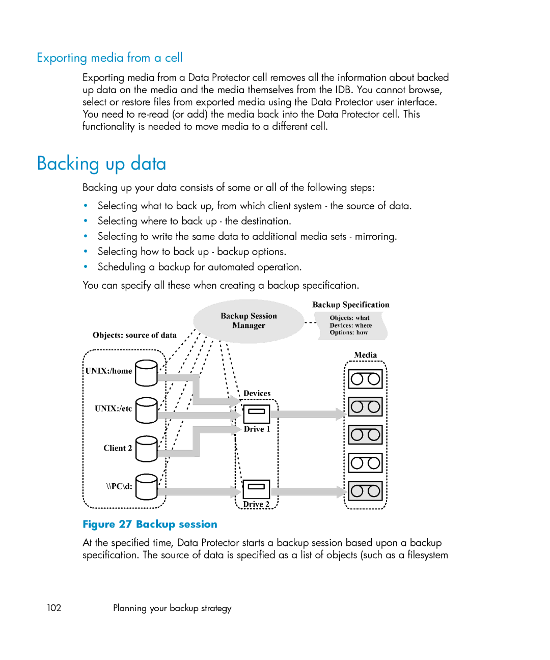 HP B6960-96035 manual Backing up data, Exporting media from a cell 