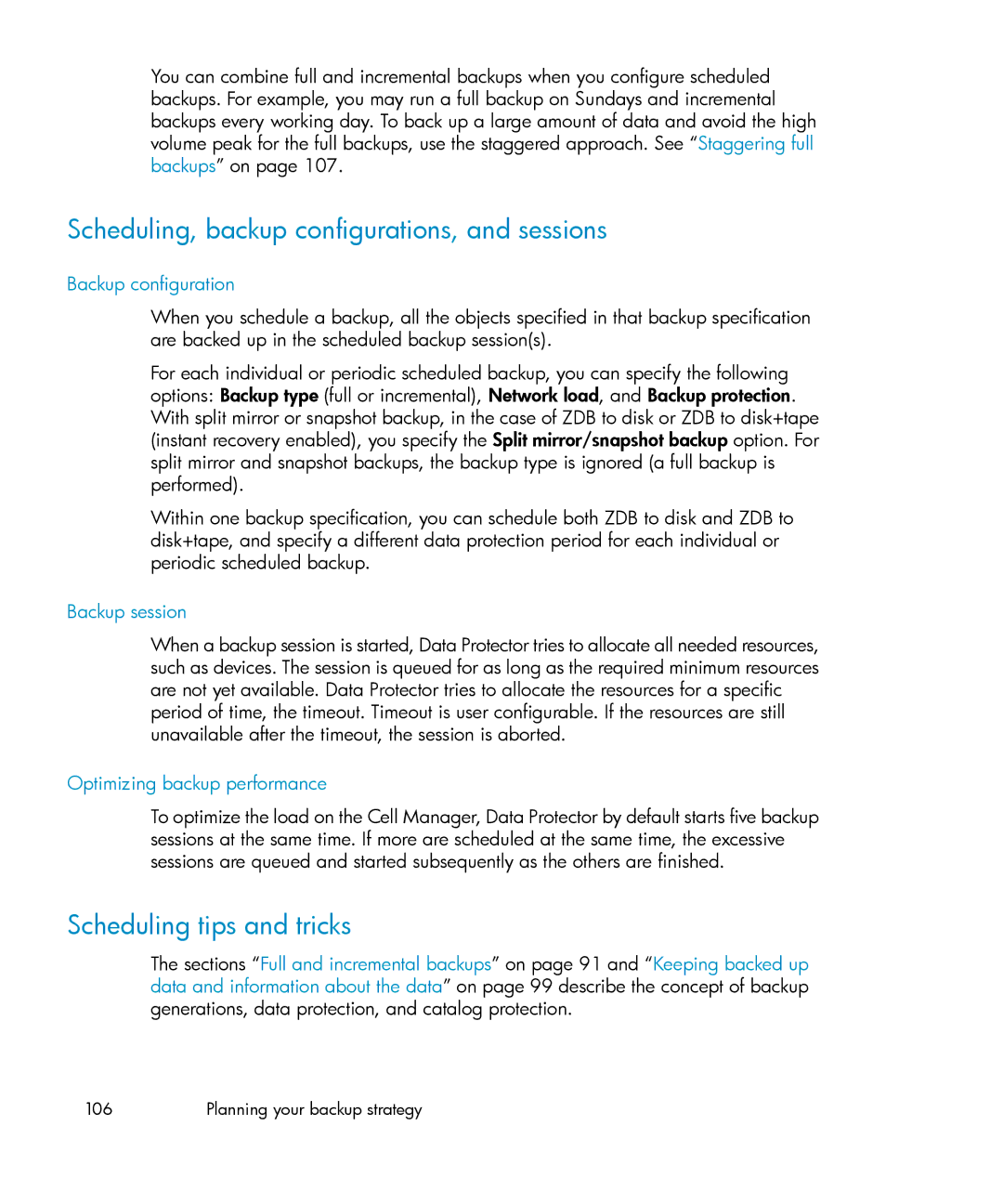 HP B6960-96035 manual Scheduling, backup configurations, and sessions, Scheduling tips and tricks, Backup configuration 