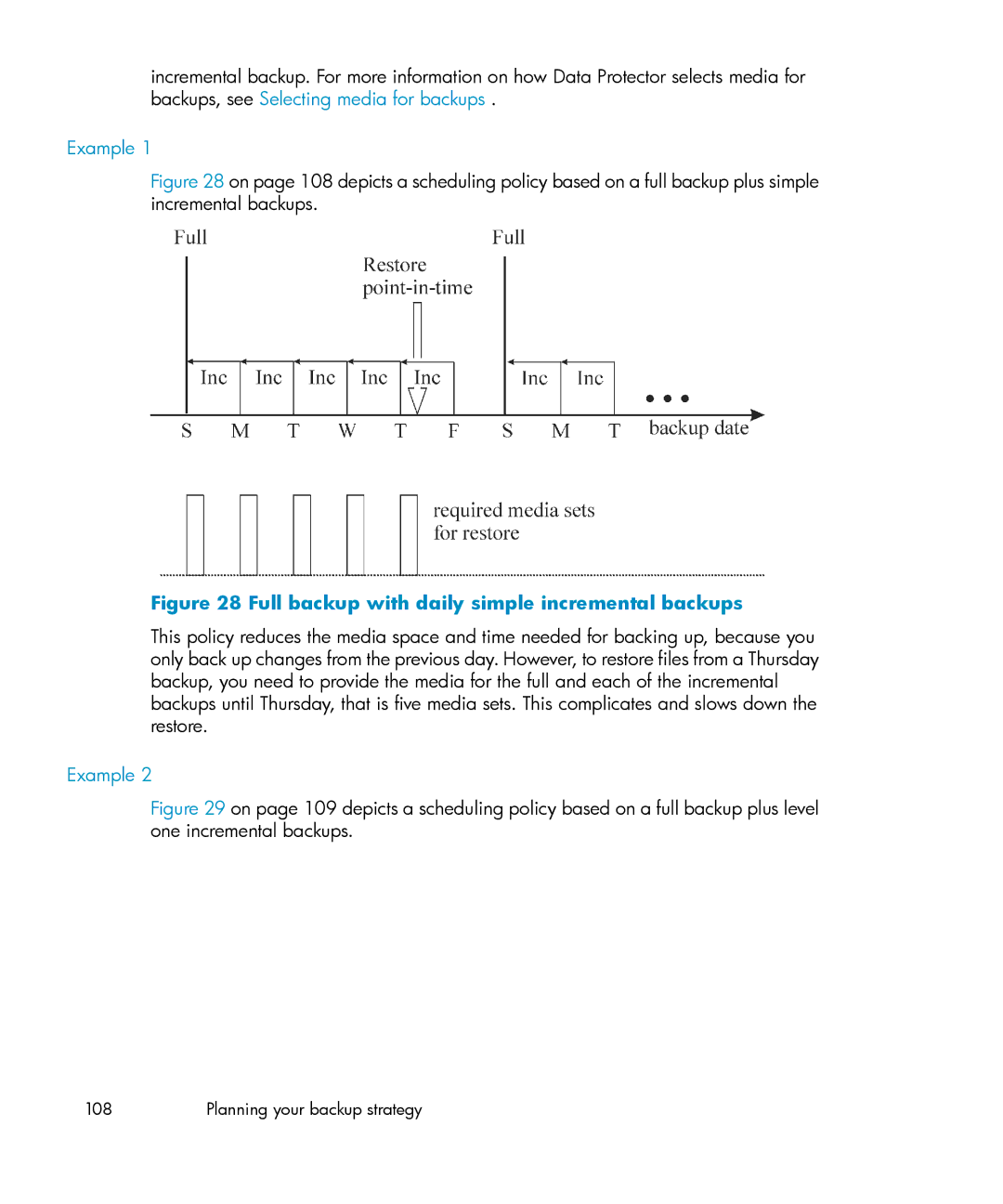 HP B6960-96035 manual Example, Full backup with daily simple incremental backups 