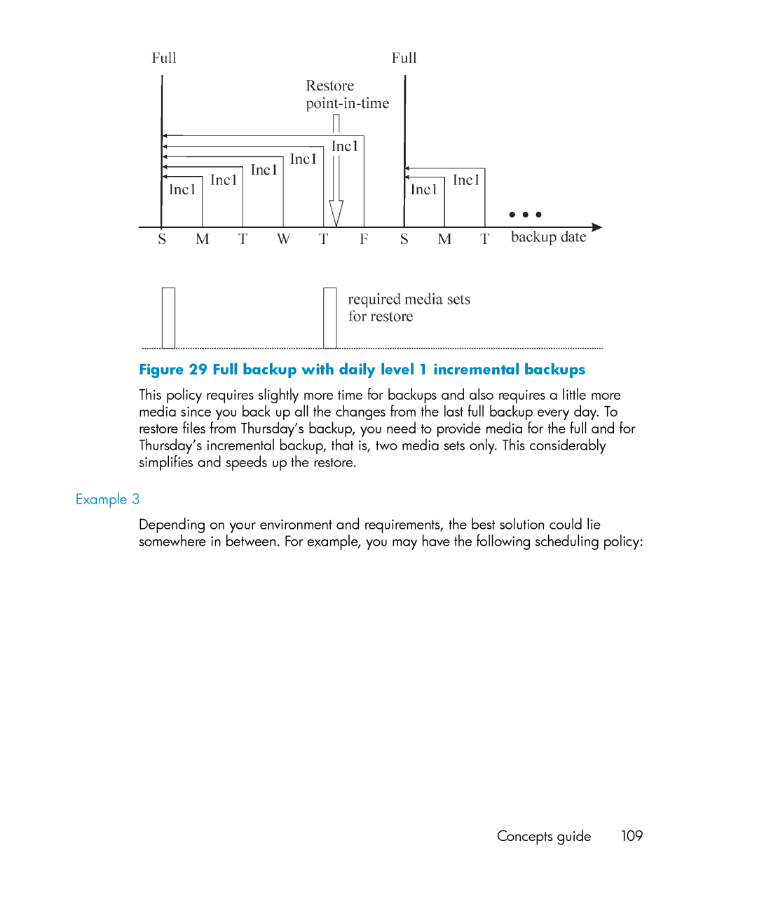 HP B6960-96035 manual Full backup with daily level 1 incremental backups 