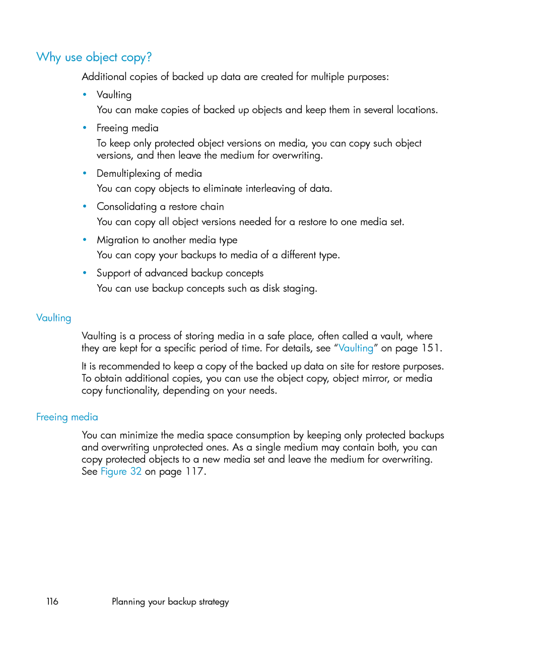 HP B6960-96035 manual Why use object copy?, Vaulting, Freeing media 